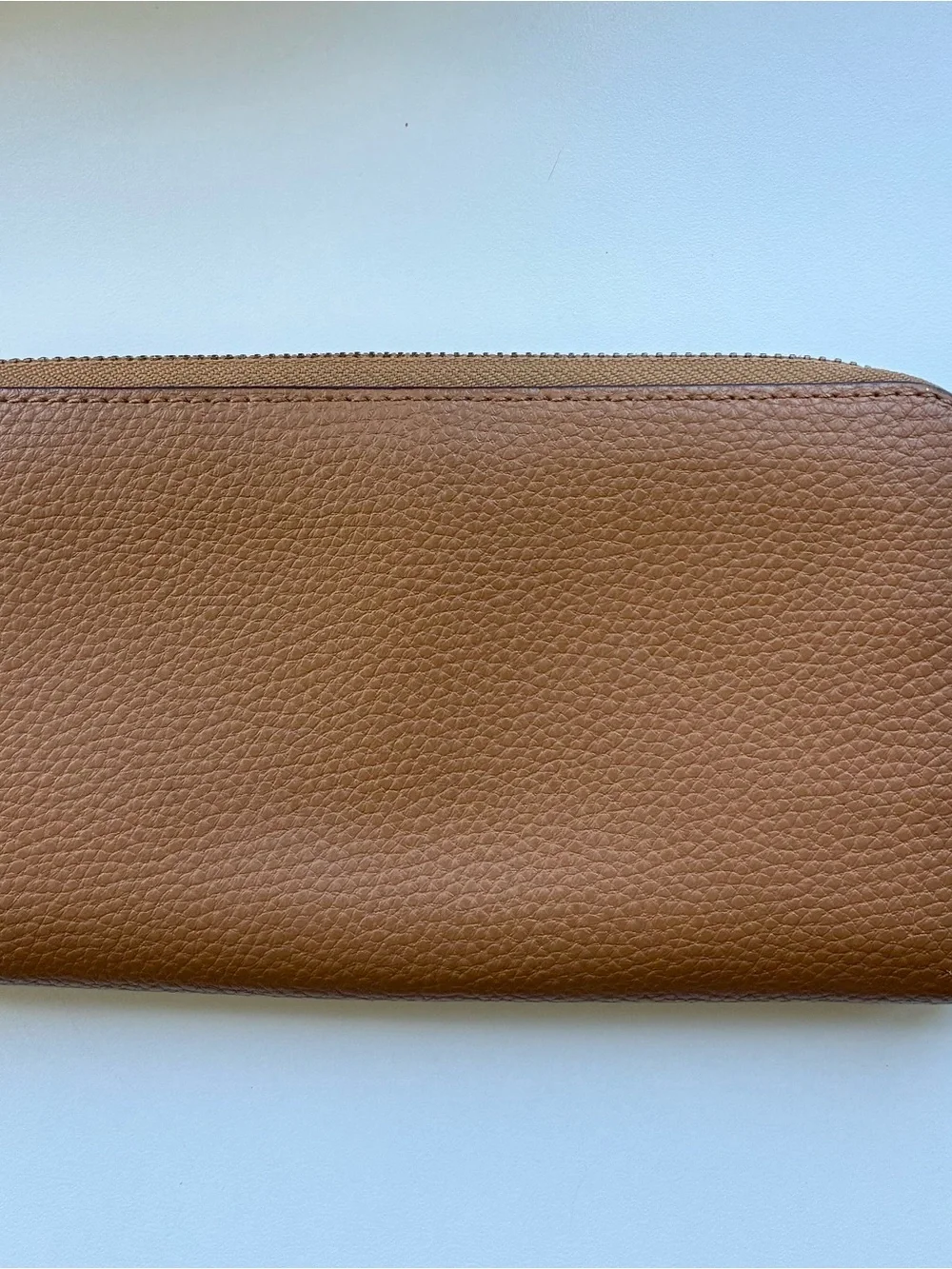 Coach Brown Pebbled Leather Zip Wallet with Gold Logo